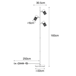 Industriële vloerlamp zwart 3-lichts - Jim