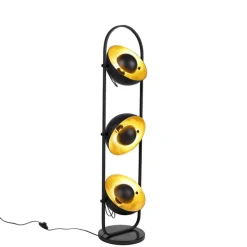 Industriële vloerlamp zwart met goud 3-lichts - Magnax
