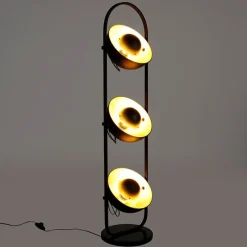 Industriële vloerlamp zwart met goud 3-lichts - Magnax
