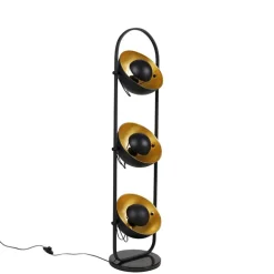 Industriële vloerlamp zwart met goud 3-lichts - Magnax