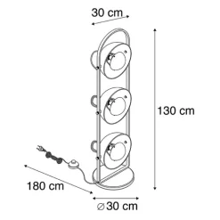Industriële vloerlamp zwart met goud 3-lichts - Magnax