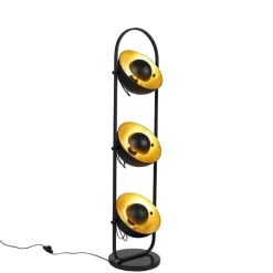 Industriële vloerlamp zwart met goud 3-lichts - Magnax