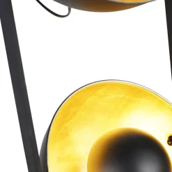 Industriële vloerlamp zwart met goud 3-lichts - Magnax
