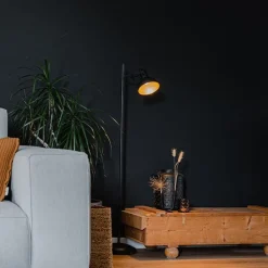 Industriële vloerlamp zwart met goud 1-lichts - Tommy