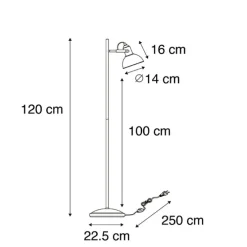 Industriële vloerlamp zwart met goud 1-lichts - Tommy