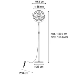 Industriële vloerlamp zwart 35 cm verstelbaar - Hanze