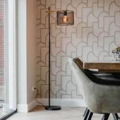 Industriële vloerlamp zwart - Drum Mesh