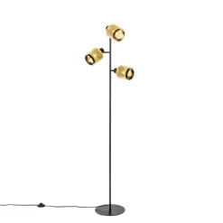 Industriële vloerlamp zwart met goud 3-lichts - Kayden