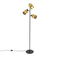 Industriële vloerlamp zwart met goud 3-lichts - Kayden