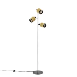 Industriële vloerlamp zwart met goud 3-lichts - Kayden