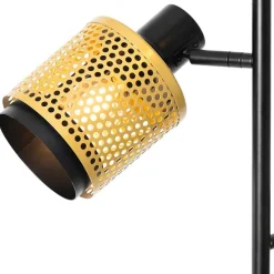 Industriële vloerlamp zwart met goud 3-lichts - Kayden