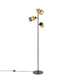 Industriële vloerlamp zwart met goud 3-lichts - Kayden