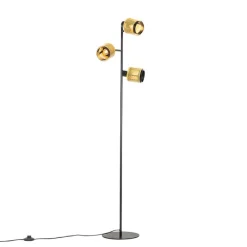 Industriële vloerlamp zwart met goud 3-lichts - Kayden