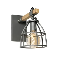 Industriële wandlamp donkergrijs met hout verstelbaar - Arthur