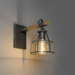 Industriële wandlamp donkergrijs met hout verstelbaar - Arthur