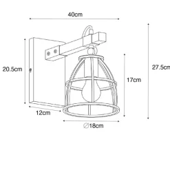 Industriële wandlamp donkergrijs met hout verstelbaar - Arthur