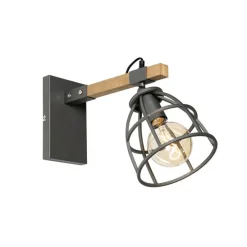 Industriële wandlamp donkergrijs met hout verstelbaar - Arthur