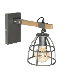 Industriële wandlamp donkergrijs met hout verstelbaar - Arthur