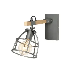Industriële wandlamp donkergrijs met hout verstelbaar - Arthur