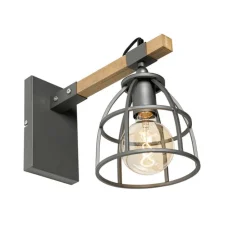 Industriële wandlamp donkergrijs met hout verstelbaar - Arthur