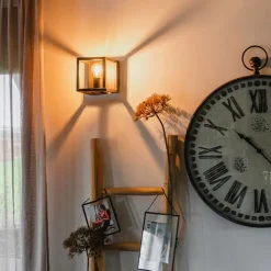 Industriële wandlamp zwart kubus - Cage