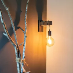 Industriële wandlamp zwart met hout - Gallow