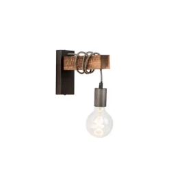 Industriële wandlamp zwart met hout - Gallow