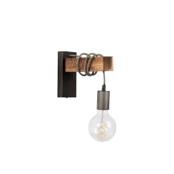 Industriële wandlamp zwart met hout - Gallow