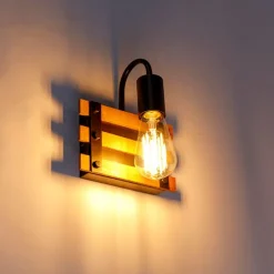 Industriële wandlamp zwart met hout - Paleta Mai