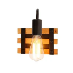 Industriële wandlamp zwart met hout - Paleta Mai