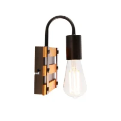 Industriële wandlamp zwart met hout - Paleta Mai