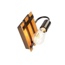 Industriële wandlamp zwart met hout - Paleta Mai