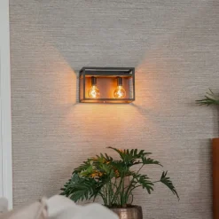 Industriële wandlamp zwart met rek 2-lichts - Cage Rack