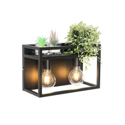 Industriële wandlamp zwart met rek 2-lichts - Cage Rack