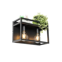 Industriële wandlamp zwart met rek 2-lichts - Cage Rack
