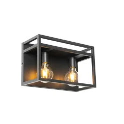 Industriële wandlamp zwart met rek 2-lichts - Cage Rack