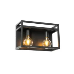 Industriële wandlamp zwart met rek 2-lichts - Cage Rack