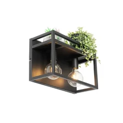 Industriële wandlamp zwart met rek 2-lichts - Cage Rack