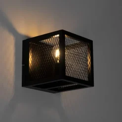 Industriële wandlamp zwart met gaas - Cage