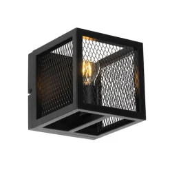 Industriële wandlamp zwart met gaas - Cage