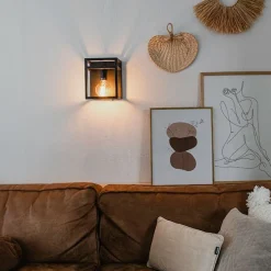 Industriële wandlamp zwart met rek - Cage Rack