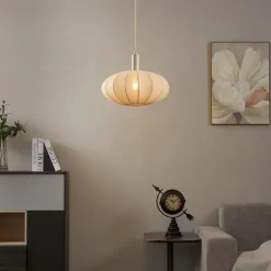 Japandi hanglamp beige met stoffen kap - Bida
