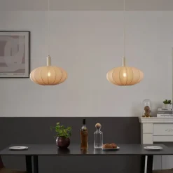 Japandi hanglamp beige met stoffen kap 2-lichts - Bida