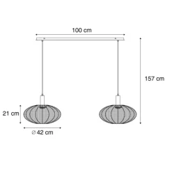 Japandi hanglamp beige met stoffen kap 2-lichts - Bida