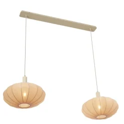 Japandi hanglamp beige met stoffen kap 2-lichts - Bida