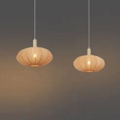 Japandi hanglamp beige met stoffen kap 2-lichts - Bida