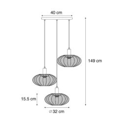 Japandi hanglamp beige met stoffen kap 3-lichts - Bida