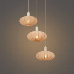 Japandi hanglamp beige met stoffen kap 3-lichts - Bida