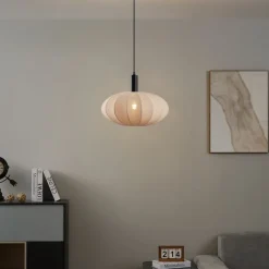 Japandi hanglamp zwart met bruine stoffen kap - Bida