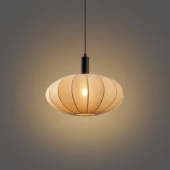 Japandi hanglamp zwart met bruine stoffen kap - Bida